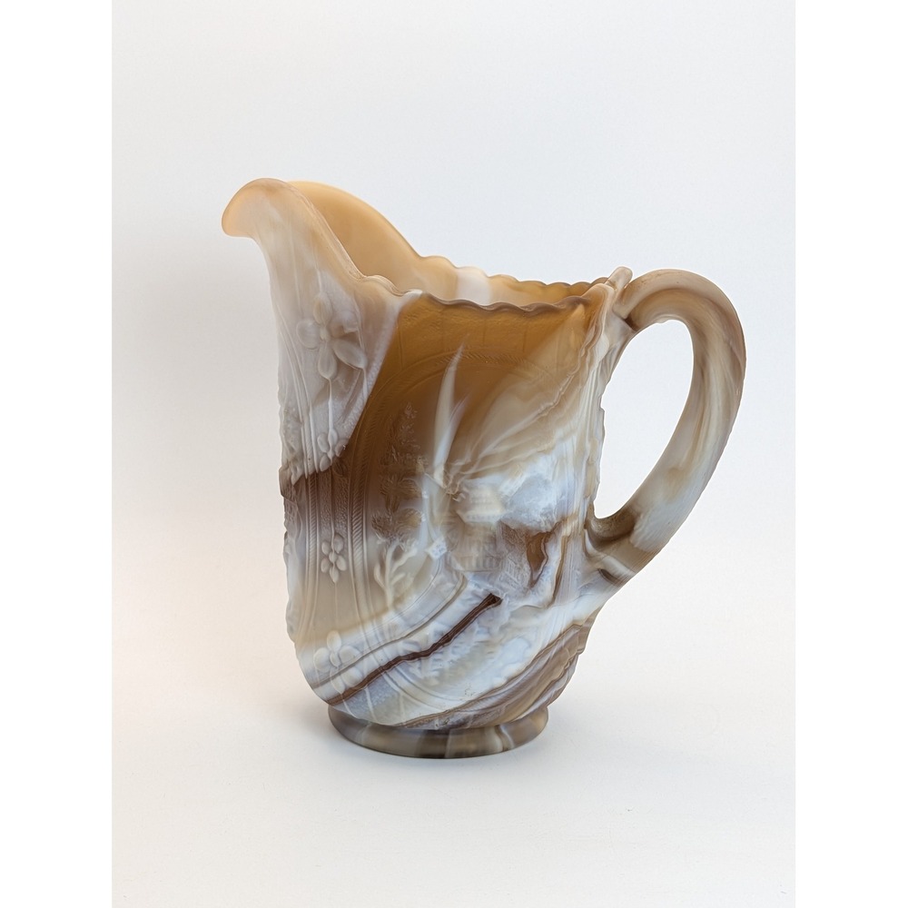 Imperial Glass Caramel Slag Glass Windmill Pattern Pitcher Brown Cream Vintage